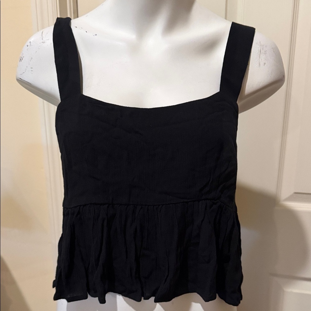 Z Supply Black Square Neck Peplum Tank Rio Crop Pleated NWT. Medium